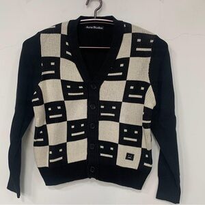 Acne Black and Cream Checkerboard Smiley Cardigan